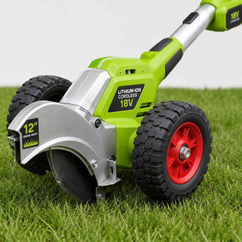 Shirem EdgePro cordless lawn edger with guide wheels